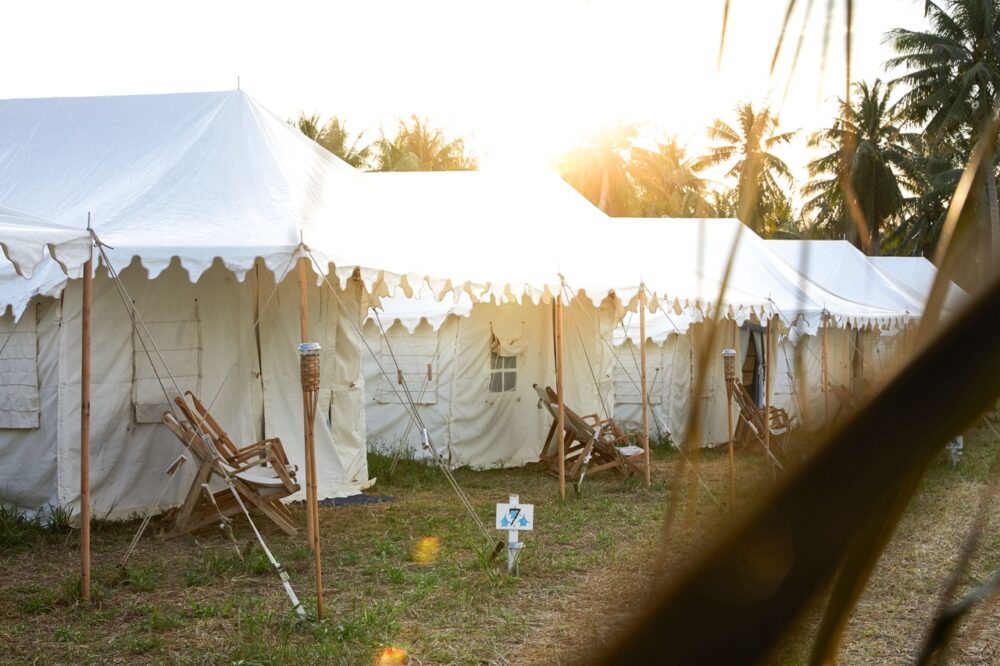 Tents at sunset at Wonderfruit Festival